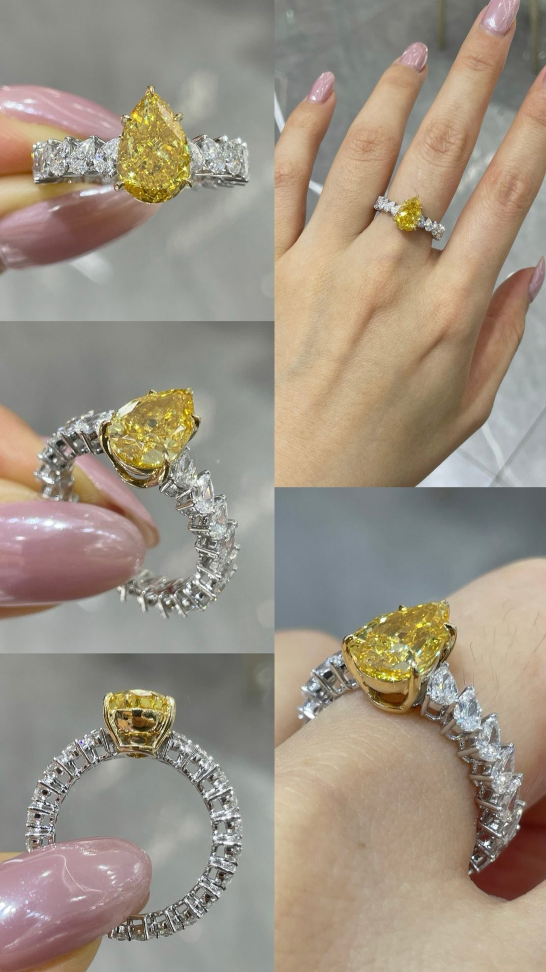Two-Tone 18K Gold Five-Prong Pear Diamond Ring