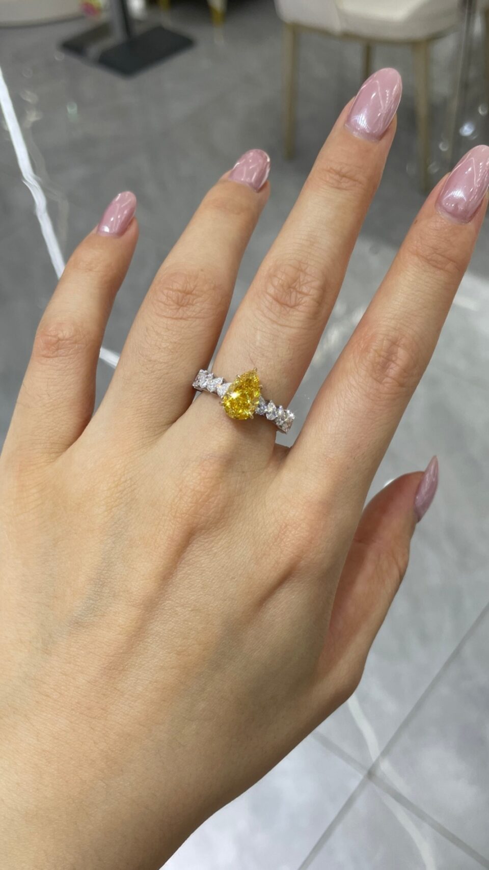 Two-Tone 18K Gold Five-Prong Pear Diamond Ring