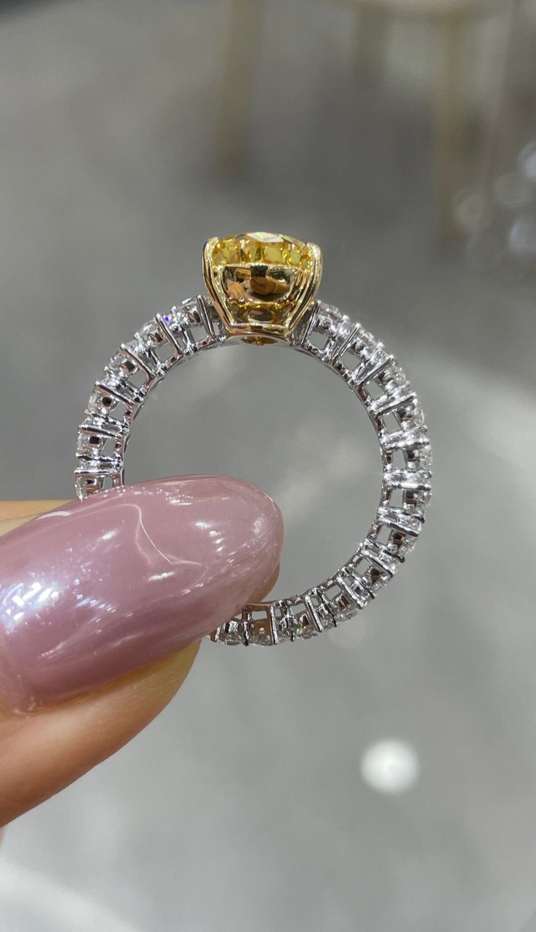 Two-Tone 18K Gold Five-Prong Pear Diamond Ring