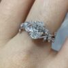 18K Gold Vine Motif Four-Prong Oval Diamond Ring