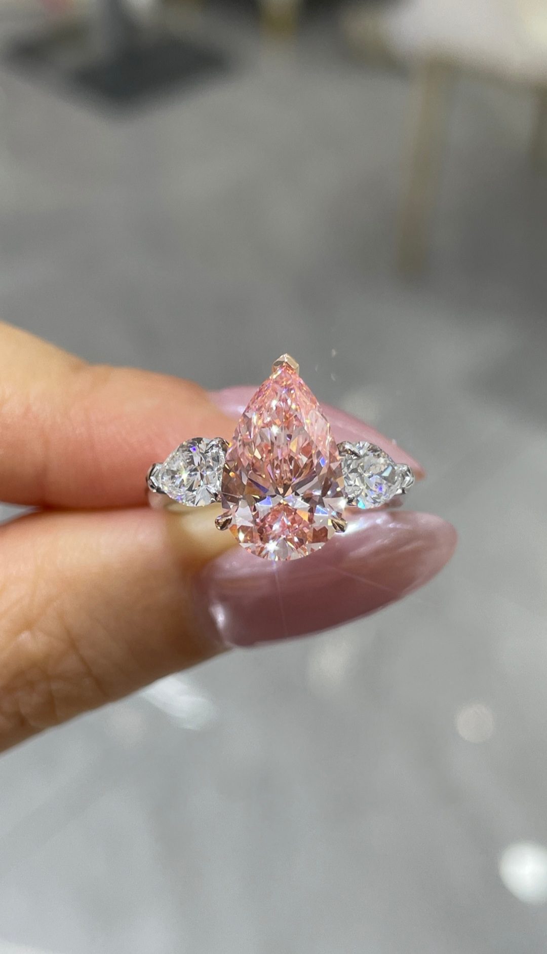 Two-Tone 18K Rose and White Gold Three-Prong Pear Pink Diamond Ring