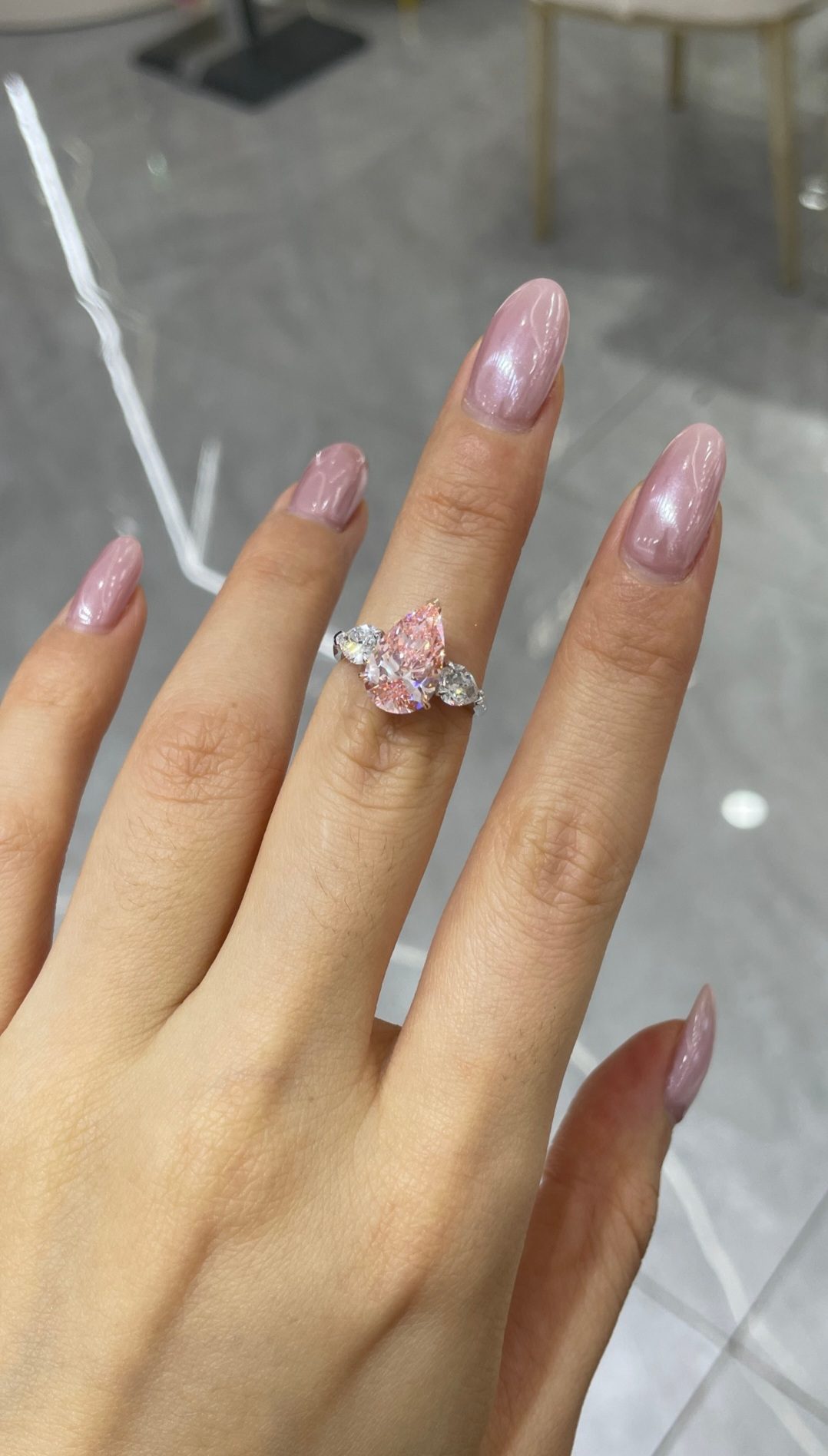 Two-Tone 18K Rose and White Gold Three-Prong Pear Pink Diamond Ring