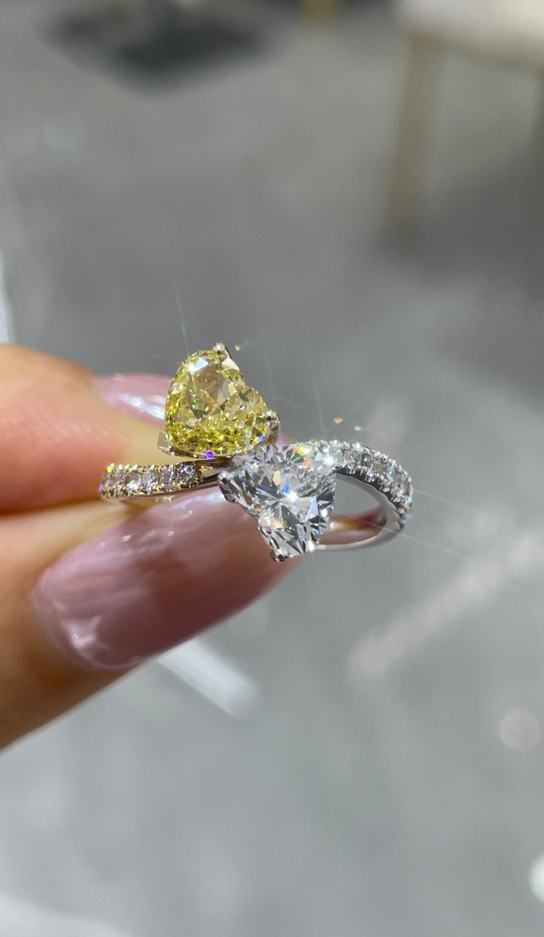 Two-Tone 18K Gold Heart-Cut Yellow and White Diamond Ring
