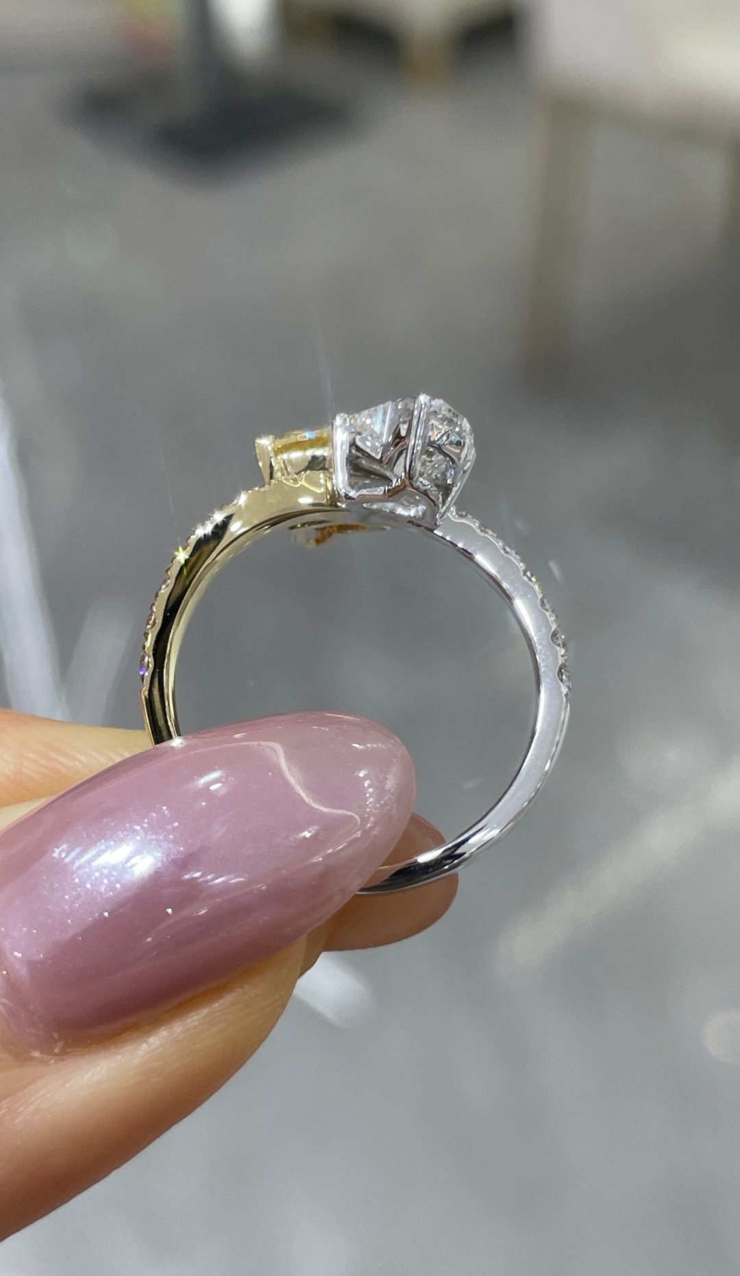 Two-Tone 18K Gold Heart-Cut Yellow and White Diamond Ring