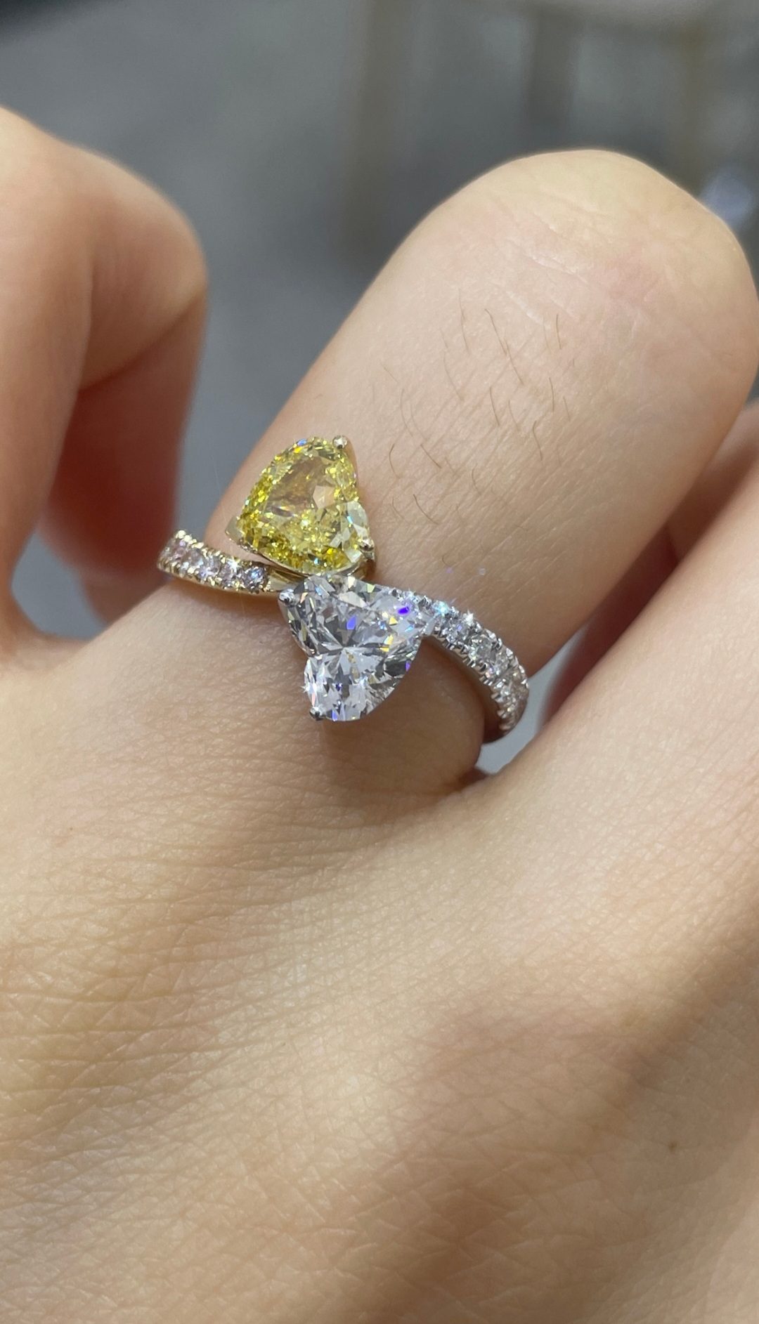 Two-Tone 18K Gold Heart-Cut Yellow and White Diamond Ring