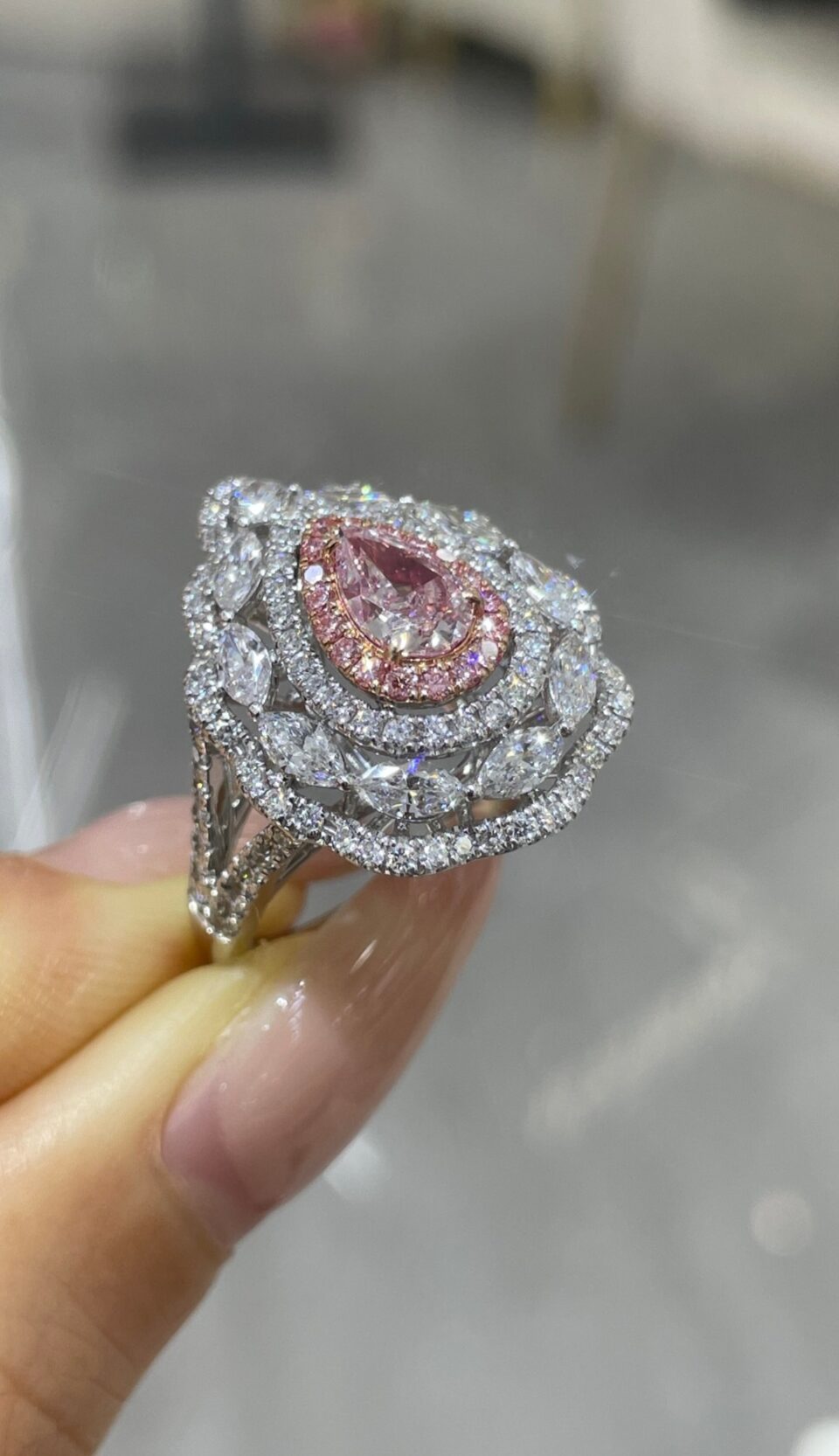 18K Gold Pear Pink Diamond Ring