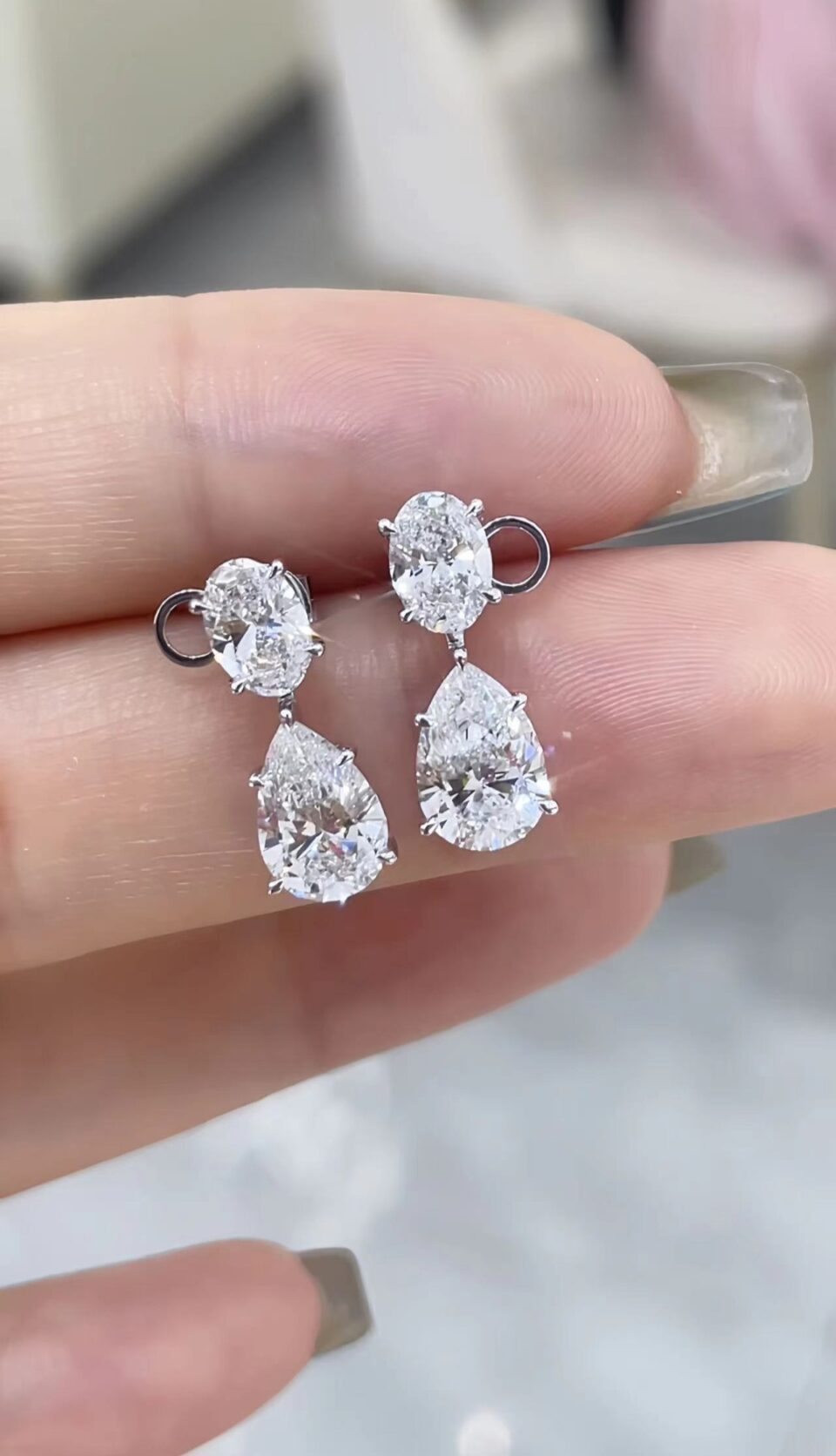 18K Gold Double-Stone Diamond Stud Earrings