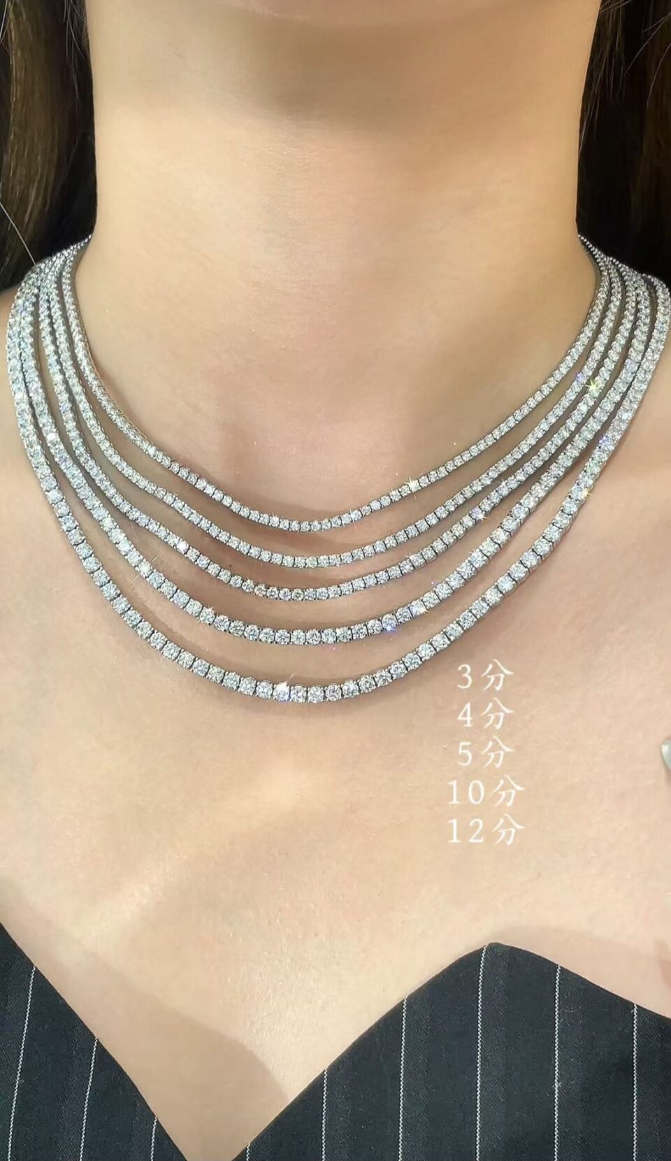 White Gold Classic Diamond Tennis Necklace (3–12 Point Graduation Sizes)