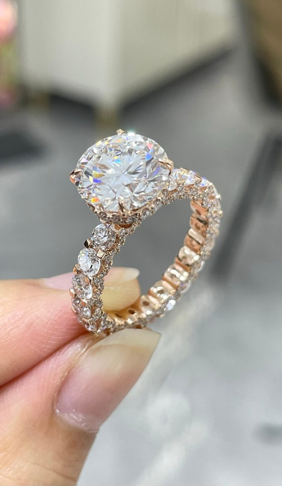 18K Rose Gold 3.56 Carat 4-Prong Diamond Statement Ring