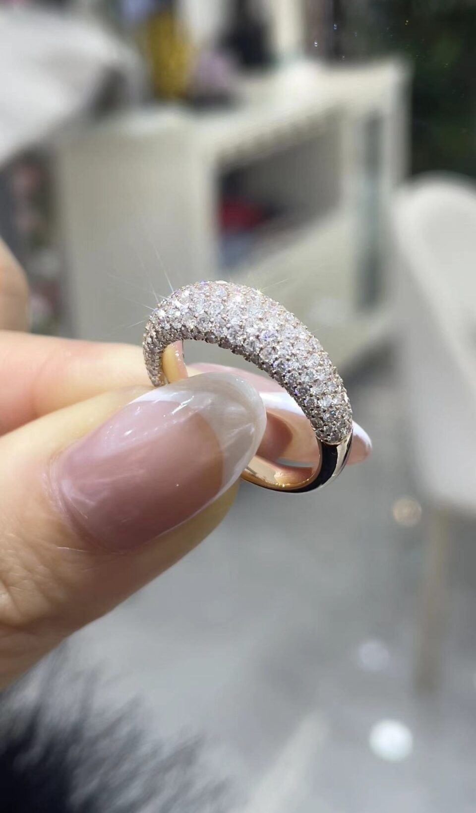 18K Gold 1.675 Carat Multi-Row Pavé Diamond Ring